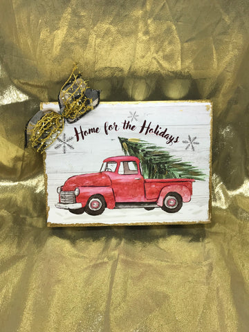 Christmas Painted Blocks-Red Truck