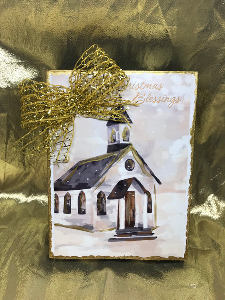 2x6 Christmas Blessing Church/w Gold ribbon 