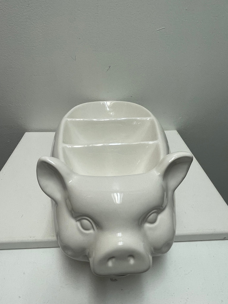 14"x7" White pig 3 tier serving dish OhhMy! Gifts and Things, LLC