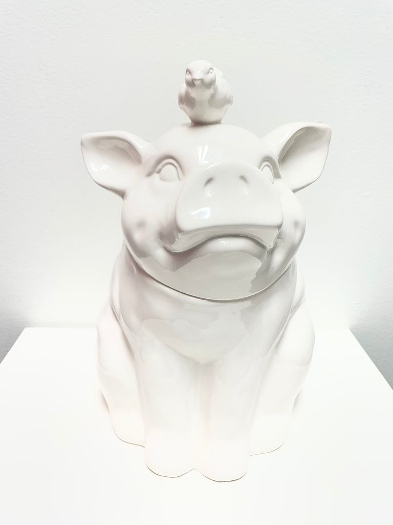10"x7"White Pig Cookie Jar Amanda Queen