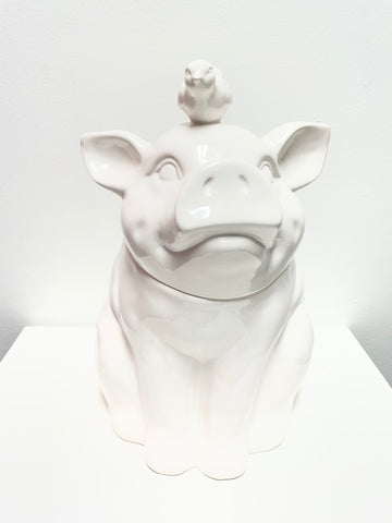 10"x7"White Pig Cookie Jar Amanda Queen