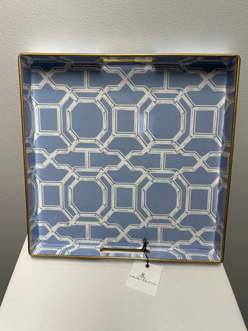 13"x13" Square Tray blue w/bamboo trellis Amanda Queen