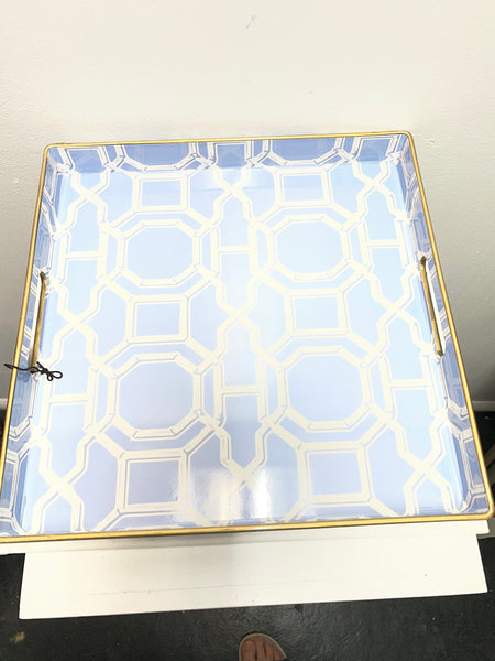 13"x13" Square Tray blue w/bamboo trellis Amanda Queen