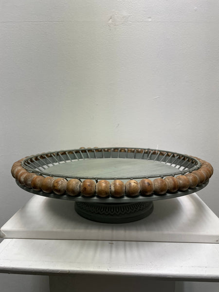 BoHo 14" Round Wood Ball Green Cake Stand Amanda Queen