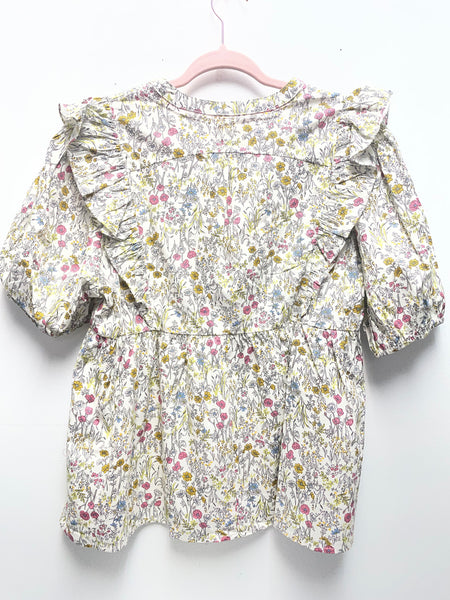 Umgee Cream/floral/pink/blue/with 3/4 sleeve pink ribbon top