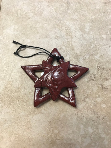 Handmade 3" Star Pottery Ornament  Maroon 