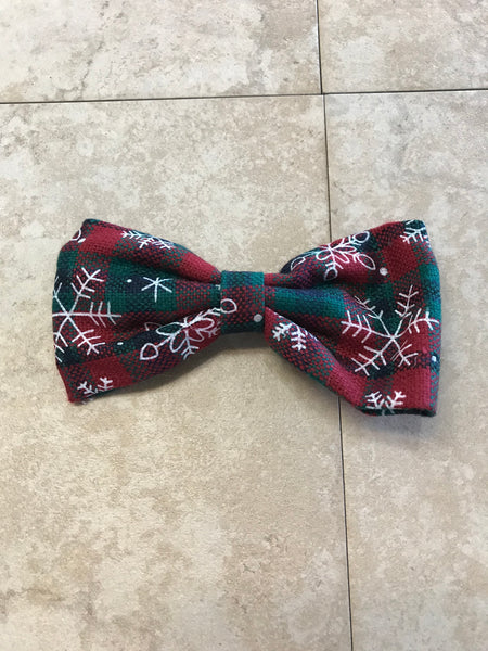 Snowflake Hair Bows-white snowlakes red & green 