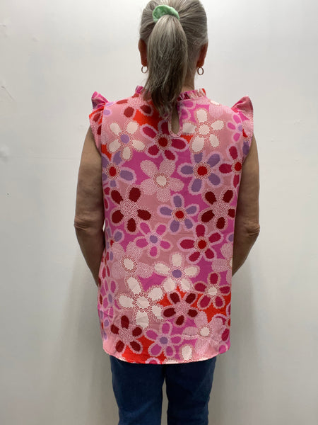 Floral Red/Pink Ruffle Neck Red Embroidery -back