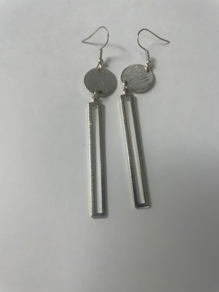 Pick your metal Earrings-Long silver rectangle dangle