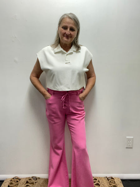 Distressed Pink Lace Up Pants