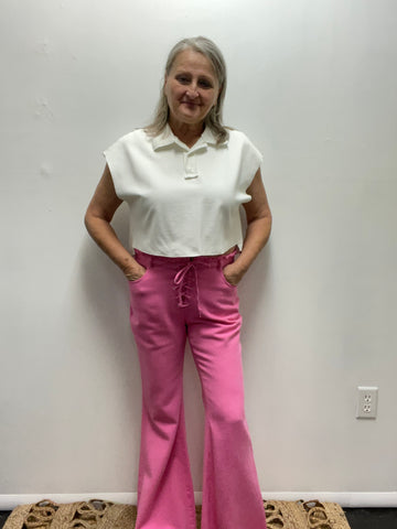 Distressed Pink Lace Up Pants