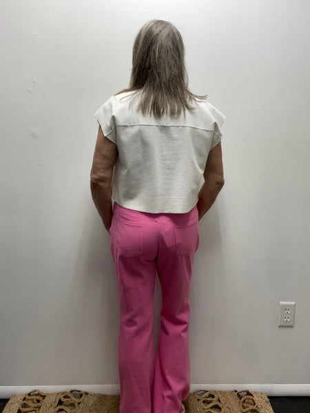 Distressed Pink Lace Up Pants
