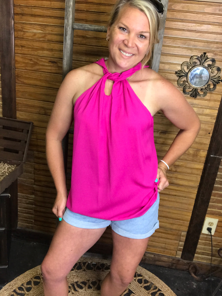 Hot Pink Halter Top w/Pearl Button on Back