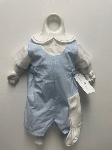 Petit Ami boys Onesi/w socks-White top w/colllar w/light blue strip/