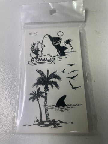Small Instant Tatoos/black and white shark scene with Palm tree