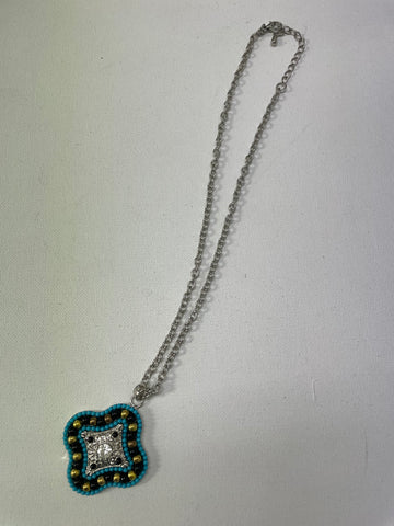 18" Silver Chain Necklace w/3"extender w/Beaded Pendent