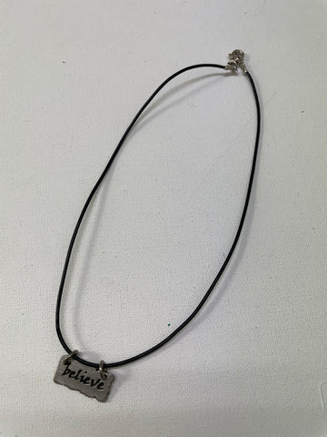 16" Black Leather Necklace w/Believe Pendent