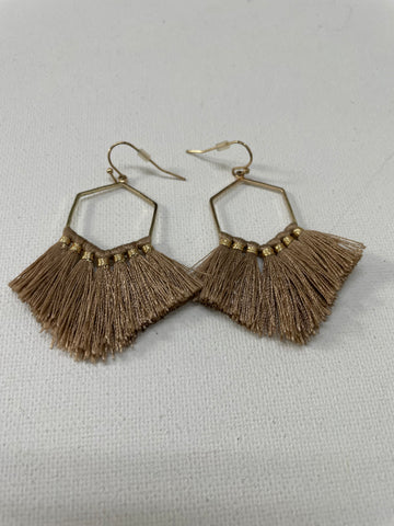 Gold Dangle Octagon w/Fringe Earrings
