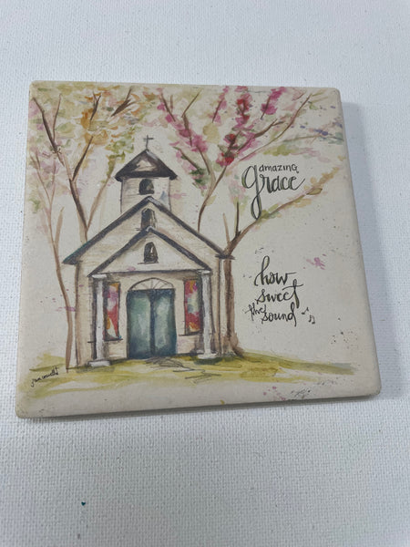Decorative Ceramic Tile-Church "Amazing Grace how sweet the sound"