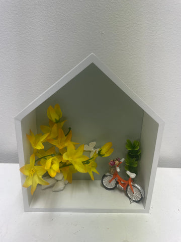 Home Decor Shelf Sitters-7"x6" frame  w/yellow flowers Orange Bike