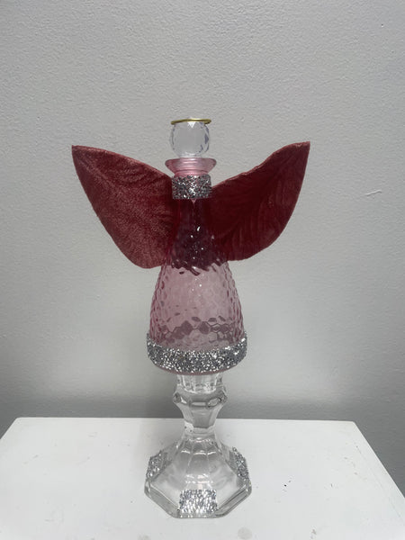 10 1/2" Tall Glass Angel Decor w/Wings-Light pink glass w/deep pink wings