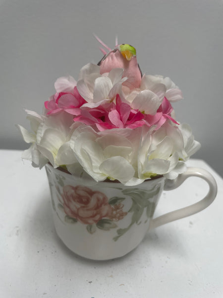 Home Decor Cup of Flowers/w Pink bird