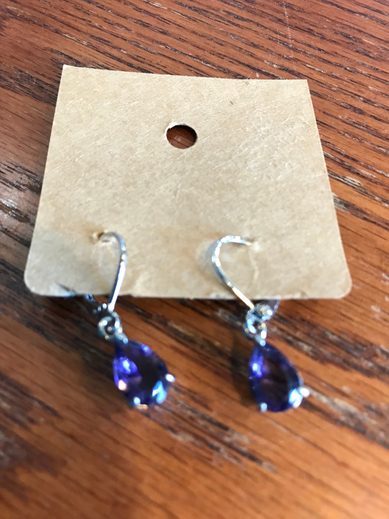Silver Purple Tear Drop Earrings