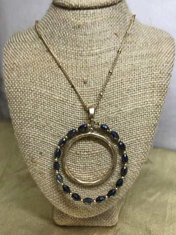 Gold Double Circle Brown Stones Necklace