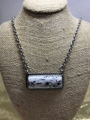 Rectangle White Marble Stone Necklace