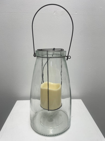 10" Glass Jar w/handle w/Flameless Candle