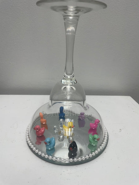 Home Decor Shelf Sitters Covered Glass w/ducks top stem for candle