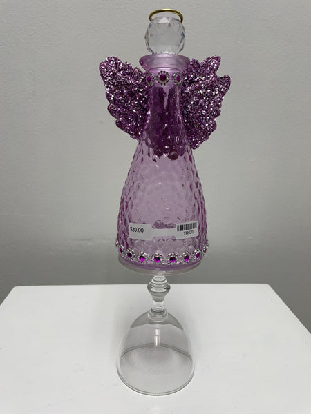 10 1/2" Tall Glass Angel Decor w/Wings-purple w/glitter purple wings 