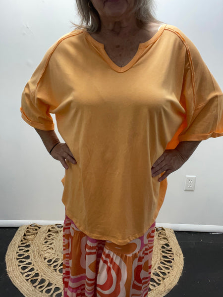 Notched Neck rolled Up Sleeve Top OhhMy! Gifts and Things, LLC