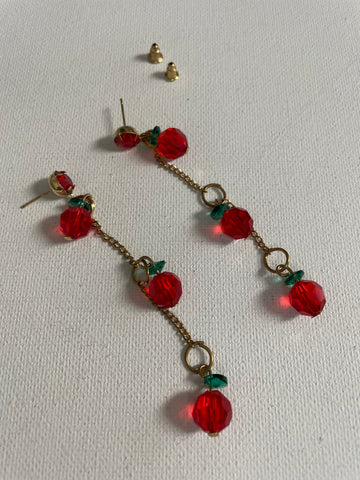 Gold 3 tier Dangle Apple Stem earrings
