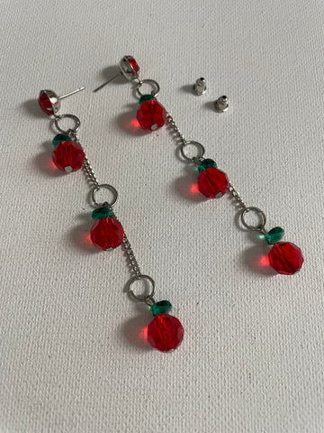 Silver Dangle 3 tier Apple Stem Earrings