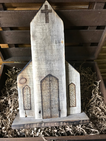 Hand Crafted Wood Burned Detailed Church