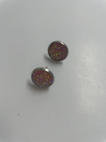 Glitter Round Studs-Pink