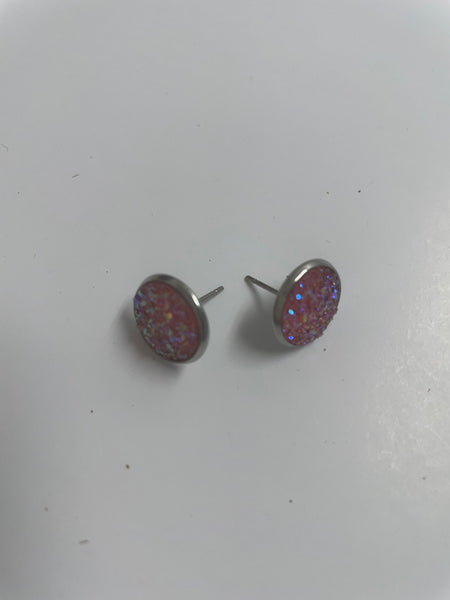 Glitter Round Studs-Fushia