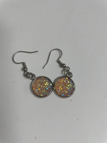 Silver Drop Earrings-light pink