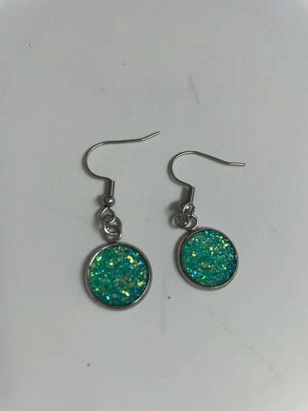 Silver Drop Earrings-green