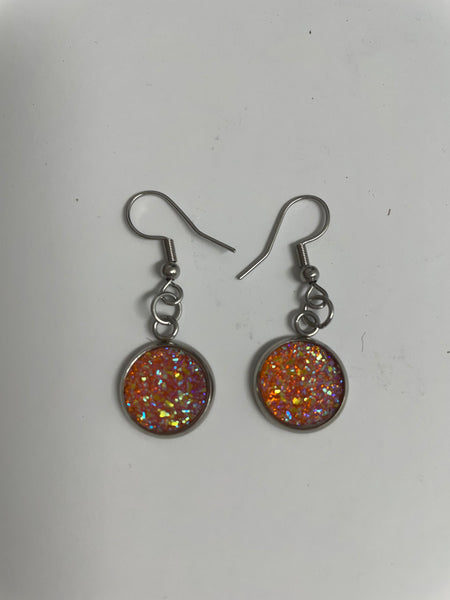 Silver Drop Earrings-pink