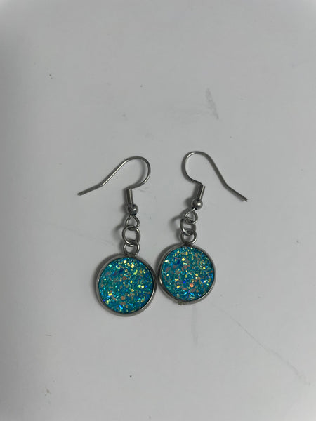 Silver Drop Earrings-blue