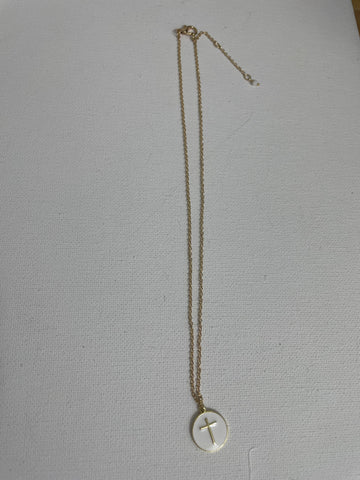 Cross Necklaces-20"lGold w/large White w/gold thin cross