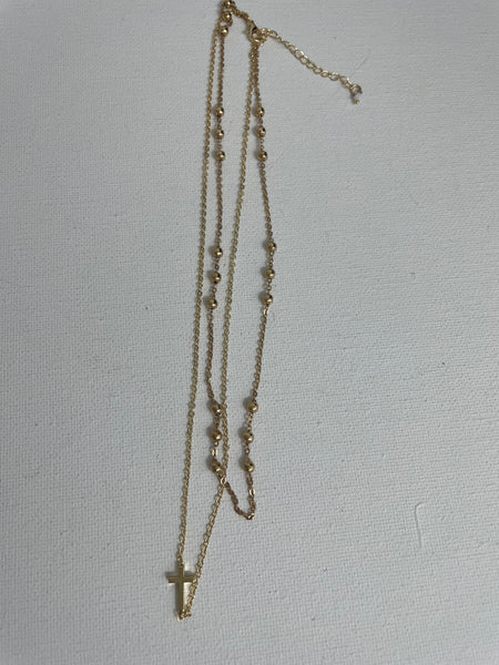 Cross Necklaces-16" 2 tier gold w/ gold balls & gold cross