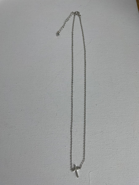Cross Necklaces-16" small silver straight cross