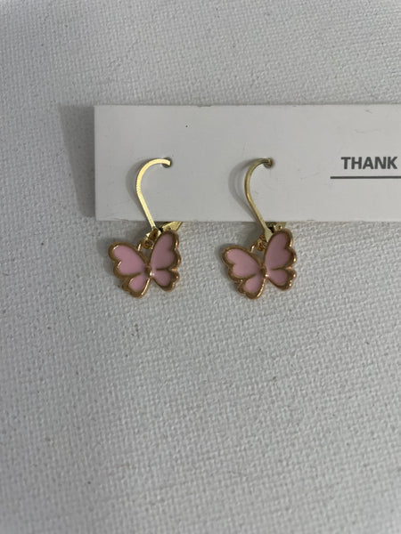 Kids Collection Earrings-Small Pink butterfly trimmed in gold