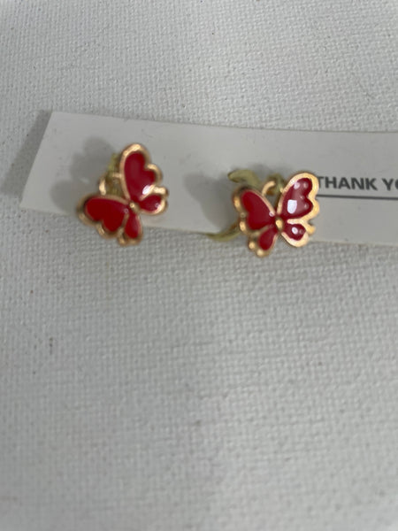 Kids Collection Earrings-small Red butterfly trimmed in gold