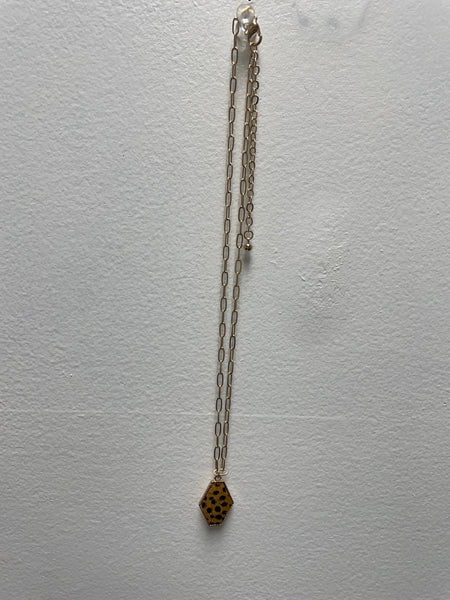 Gold 14 1/2" Leopard Leather Necklace w/3"extension