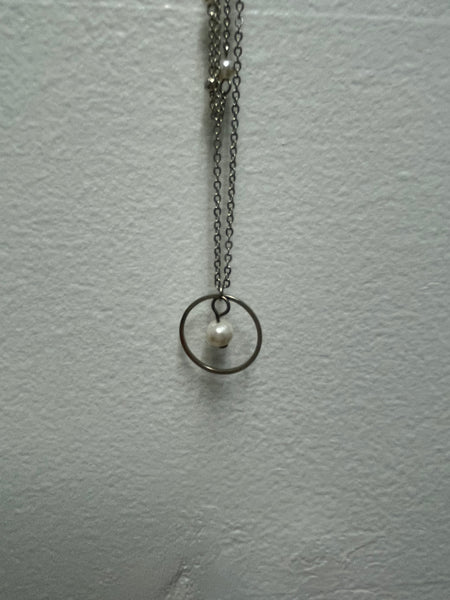 Silver 15"Double Pearl Circle Necklace w/ 3" extension