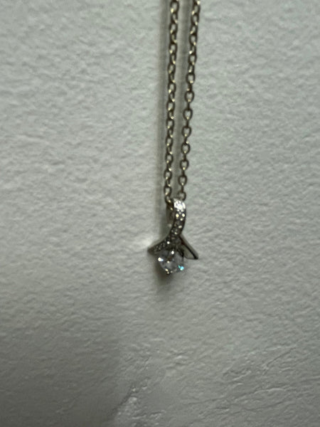 Silver 9"Necklace w/Ribbon Pendent & cubic Stone OhhMy! Gifts and Things, LLC